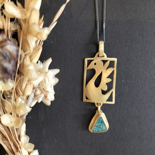 Swan Totem - Brass & Turquoise