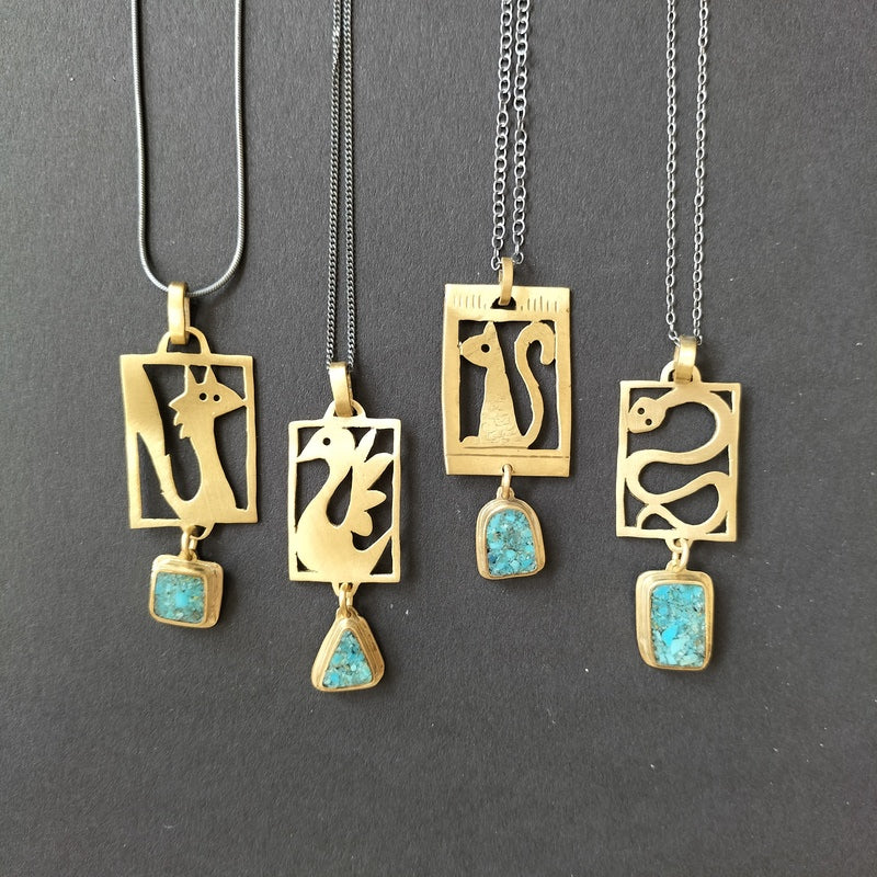 Swan Totem - Brass & Turquoise