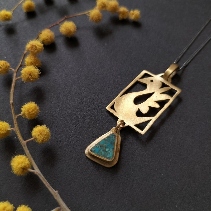 Swan Totem - Brass & Turquoise